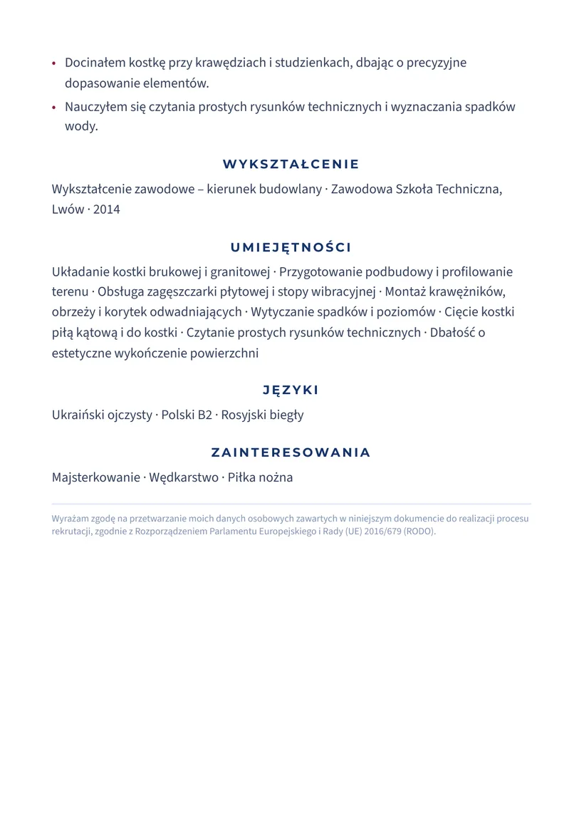Зразок CV польською — Бруківник — сторінка 2
