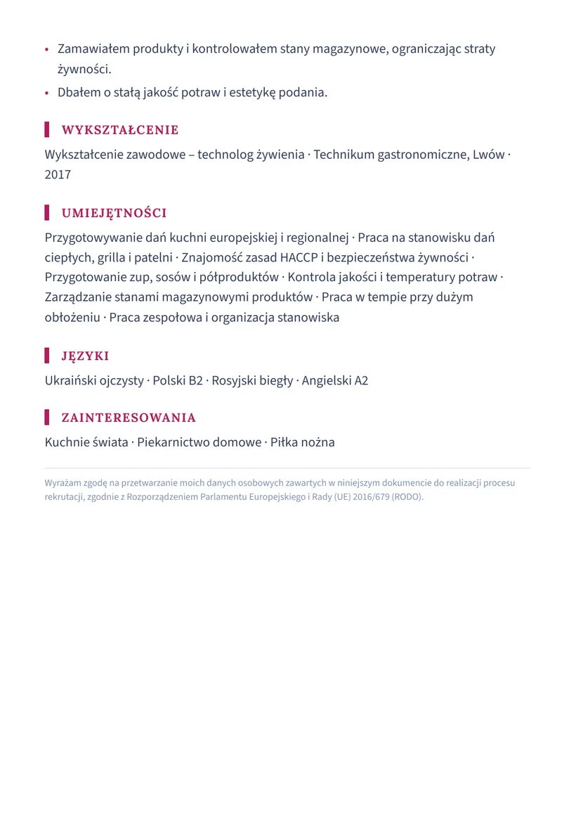 Зразок CV польською — Кухар — сторінка 2
