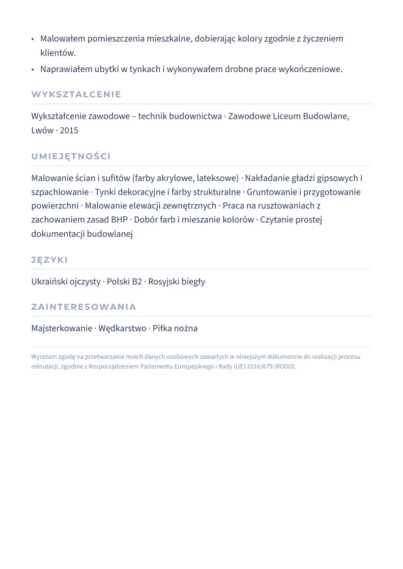 Зразок CV польською — Маляр — сторінка 2