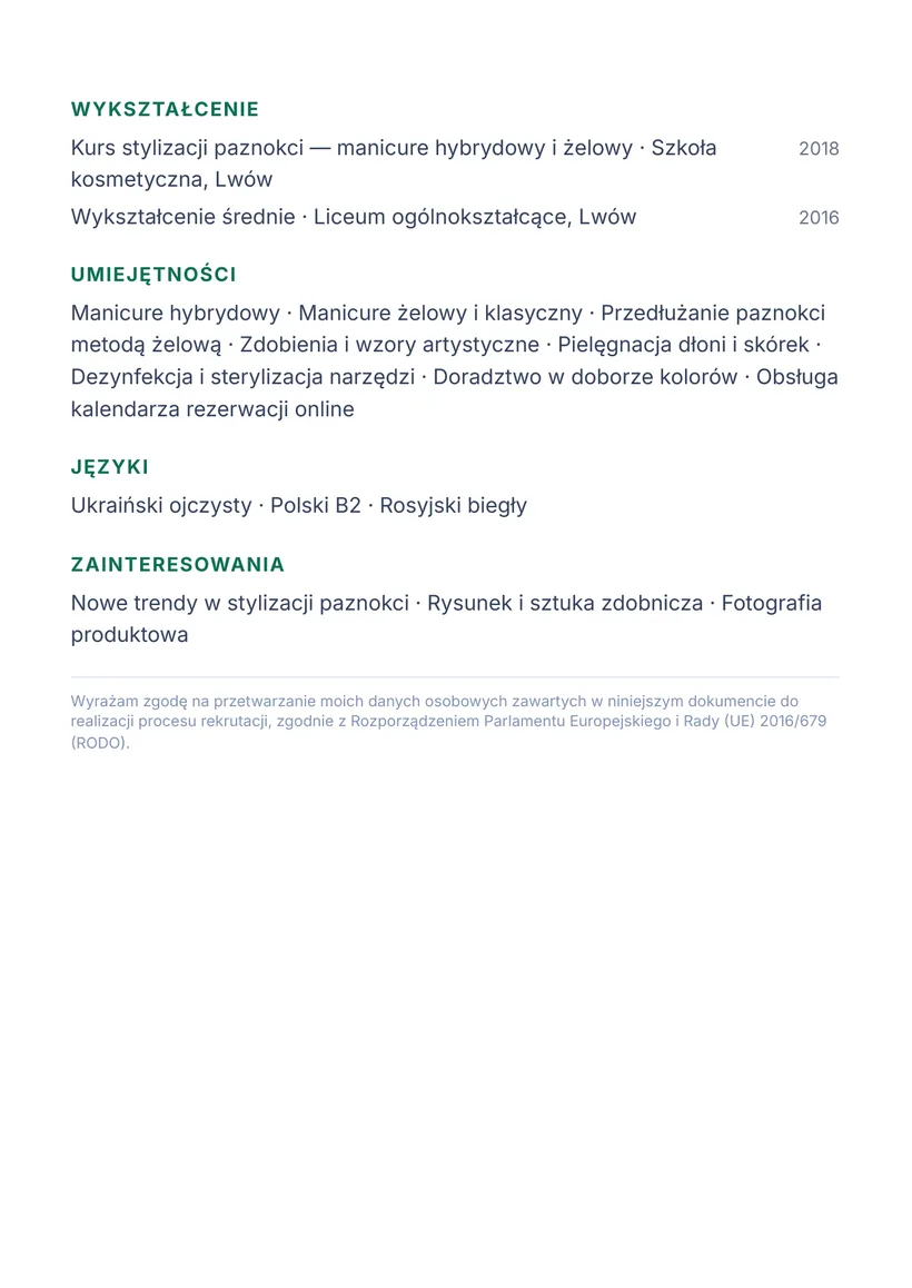 Зразок CV польською — Майстер манікюру — сторінка 2