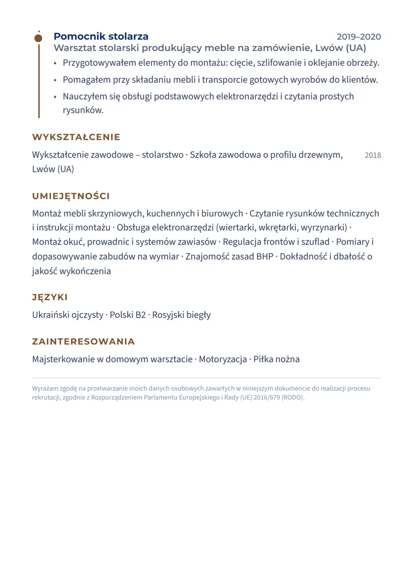 Зразок CV польською — Монтажник меблів — сторінка 2
