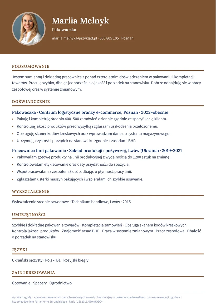 Зразок CV польською — Пакувальник — сторінка 1