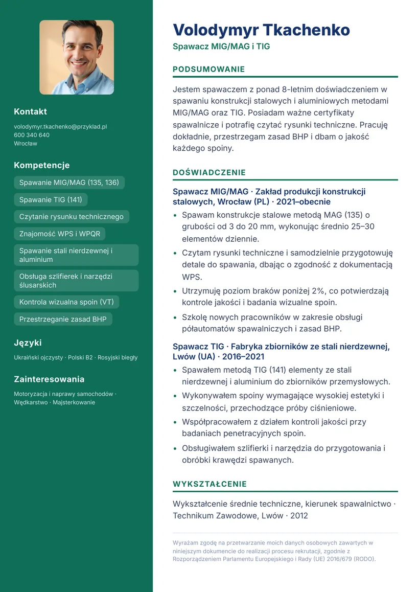 Зразок CV польською — Зварювальник — сторінка 1
