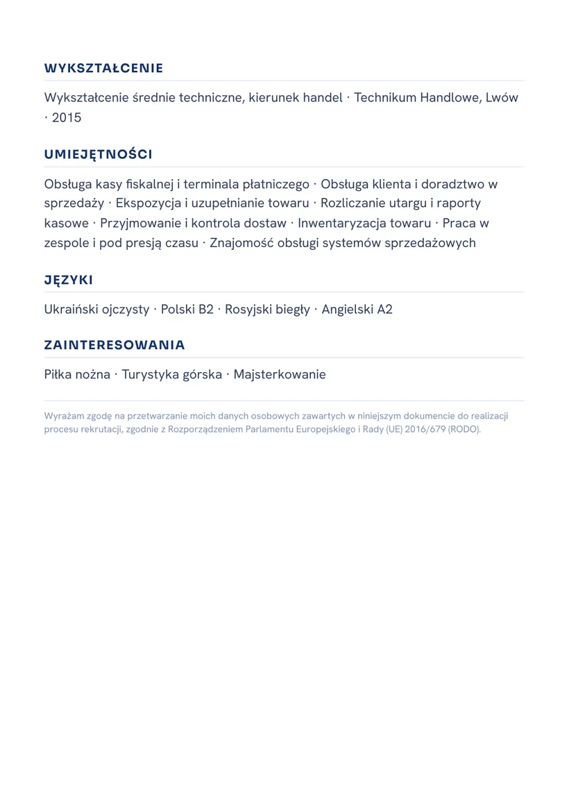Зразок CV польською — Продавець — сторінка 2