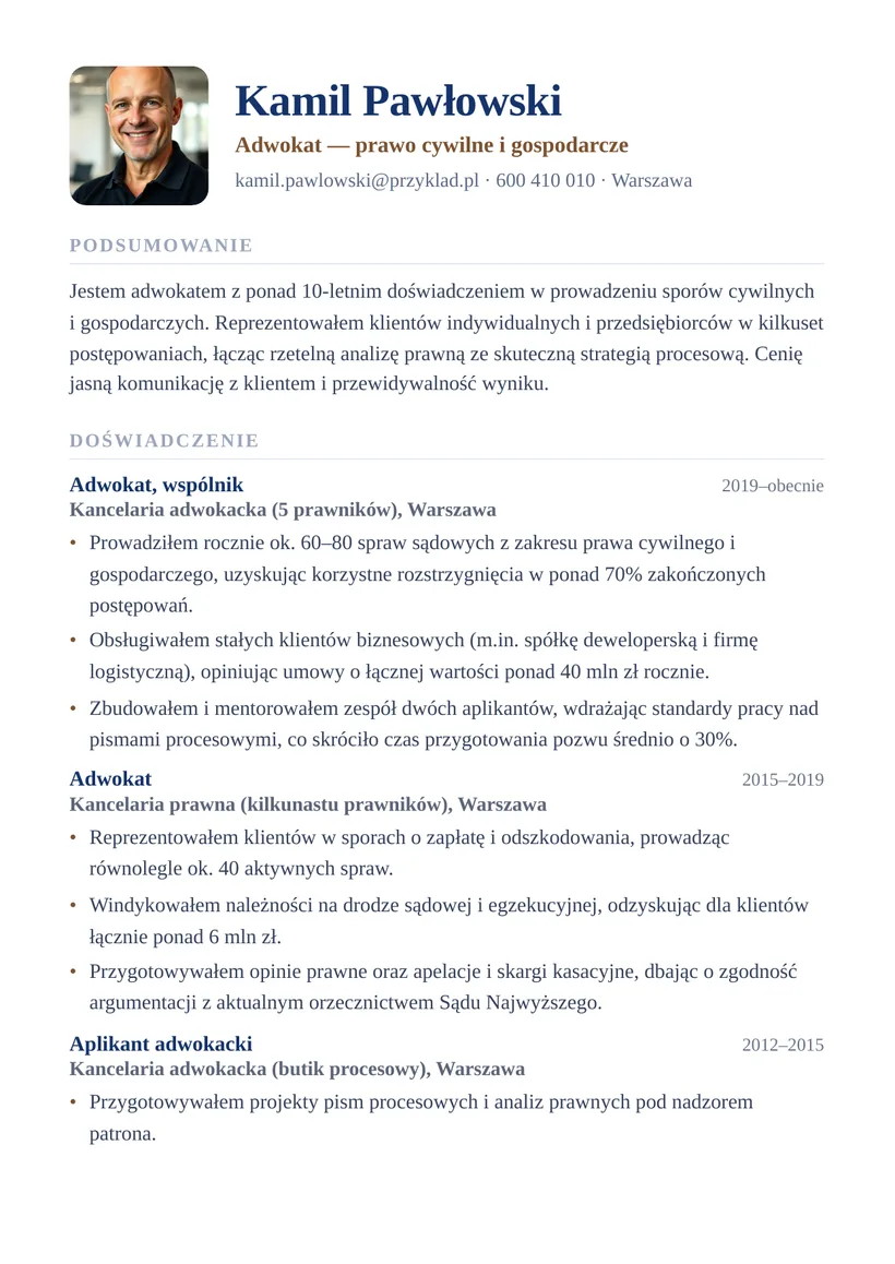 Wzór CV — Adwokat — strona 1