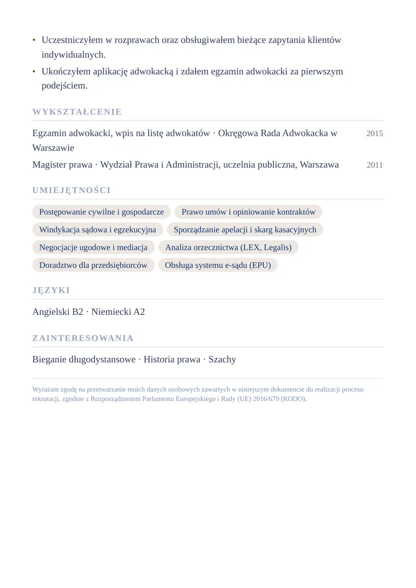 Wzór CV — Adwokat — strona 2