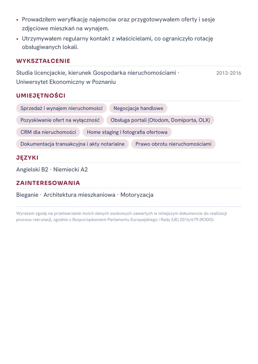 Wzór CV — Agent nieruchomości — strona 2