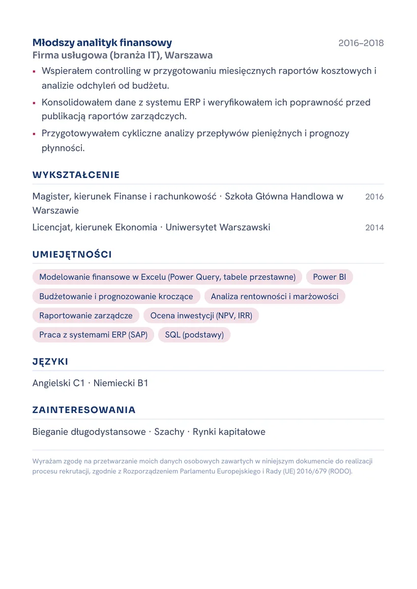 Wzór CV — Analityk finansowy — strona 2