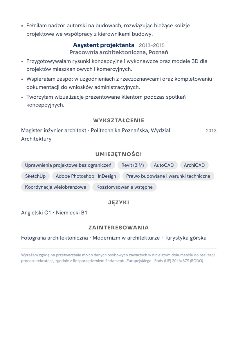 Wzór CV — Architekt — strona 2