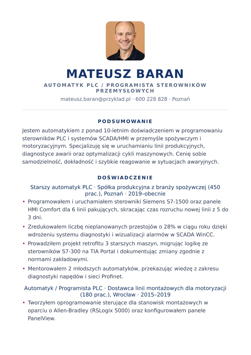 Wzór CV — Automatyk (PLC) — strona 1