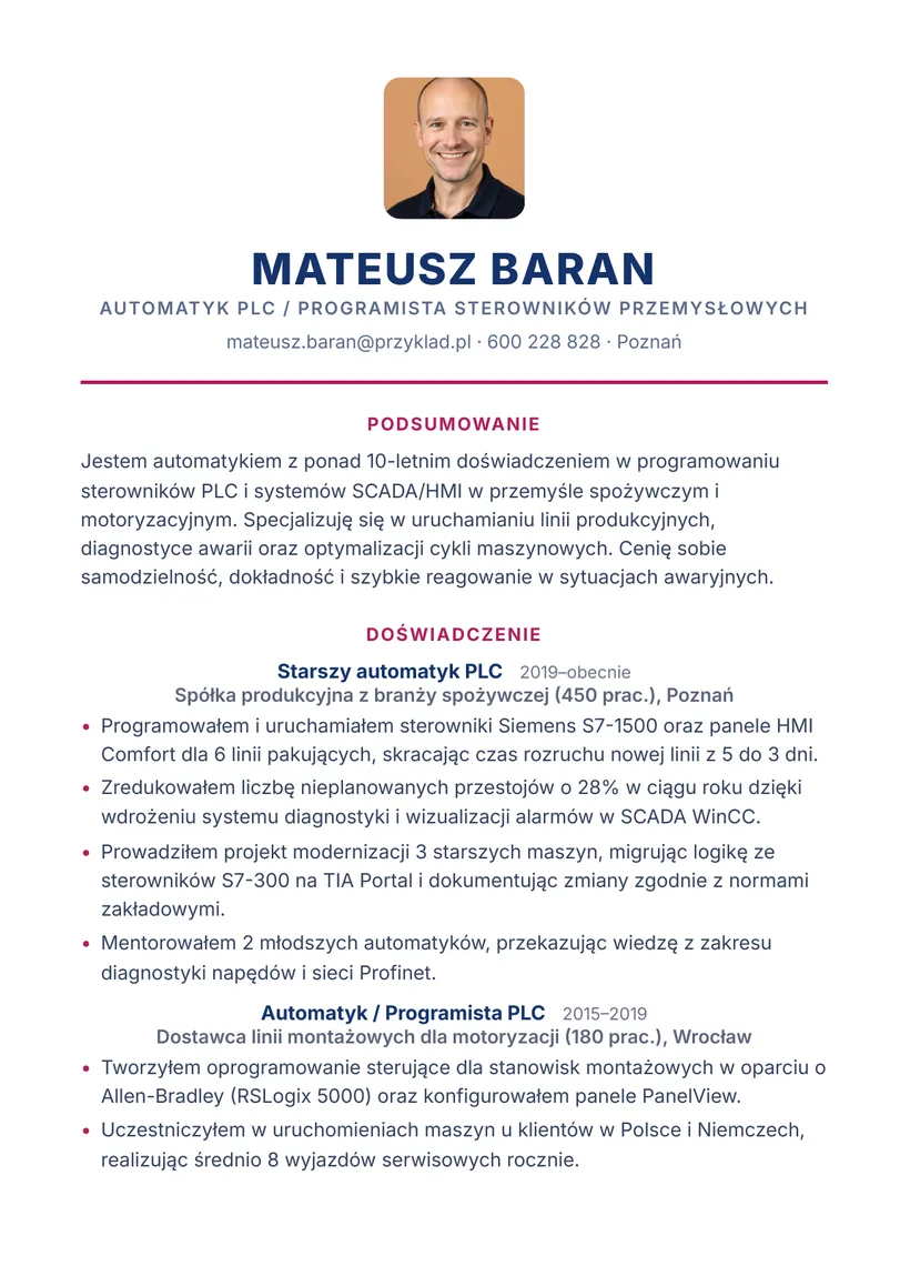 Wzór CV — Automatyk (PLC) — strona 1