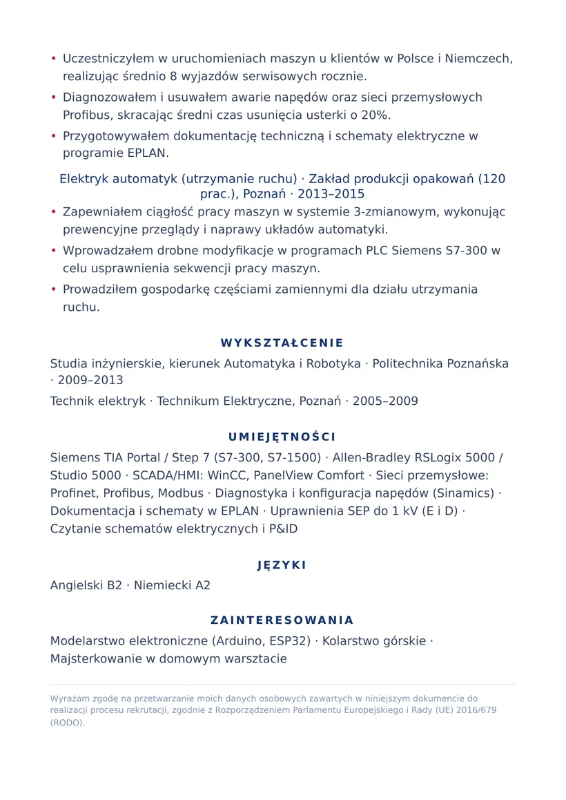 Wzór CV — Automatyk (PLC) — strona 2