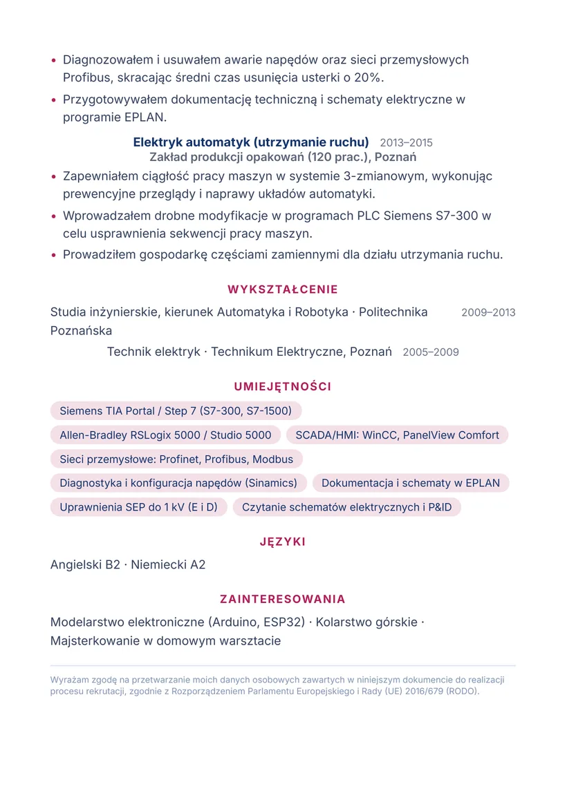 Wzór CV — Automatyk (PLC) — strona 2