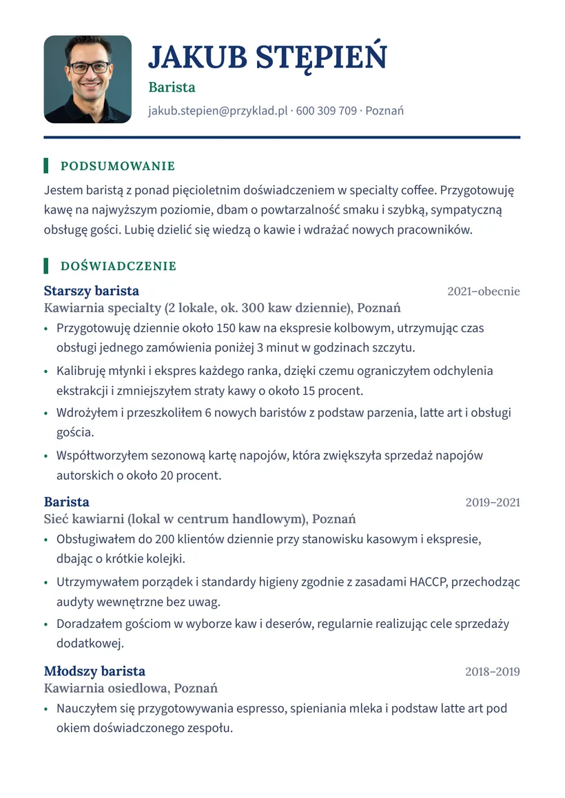 Wzór CV — Barista — strona 1