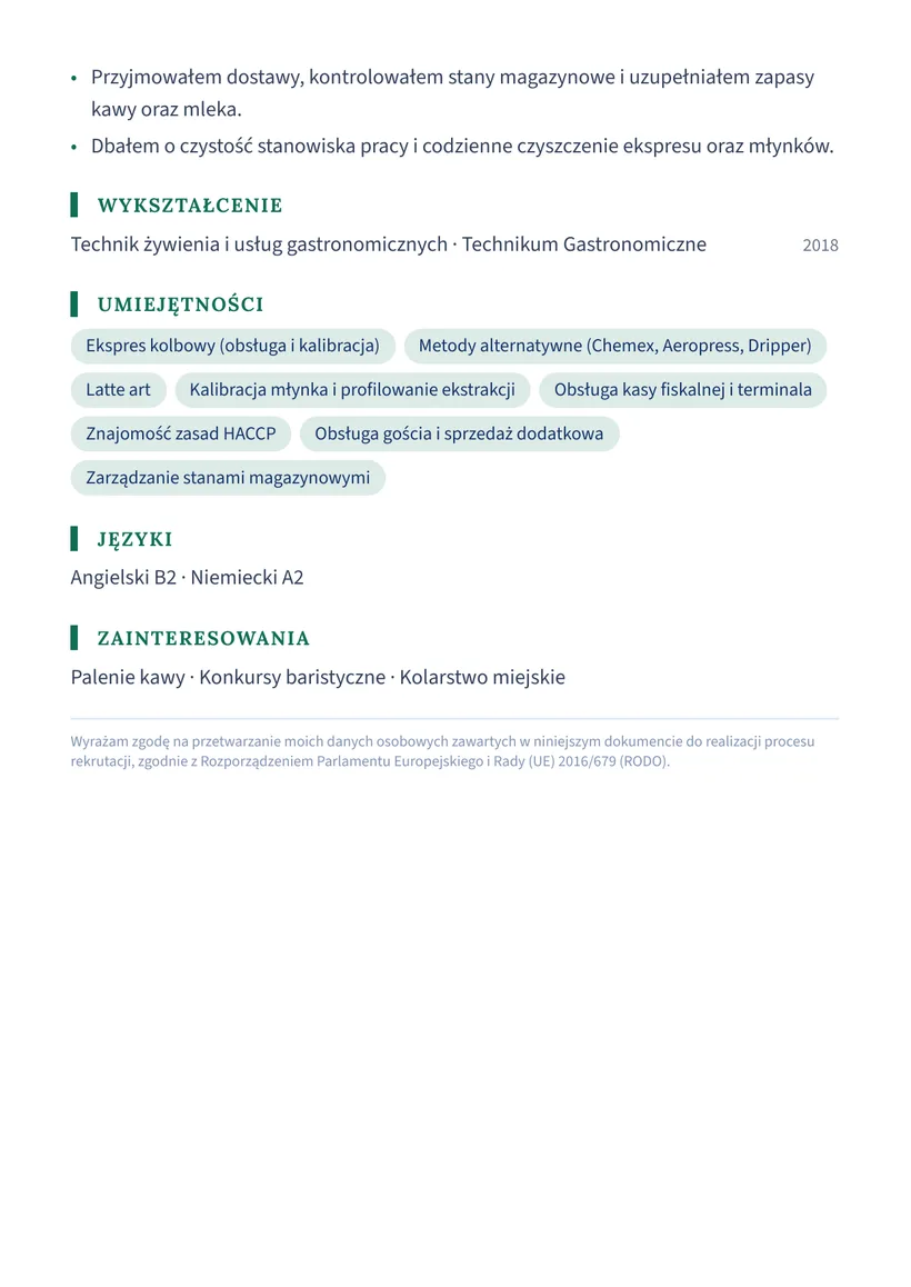 Wzór CV — Barista — strona 2