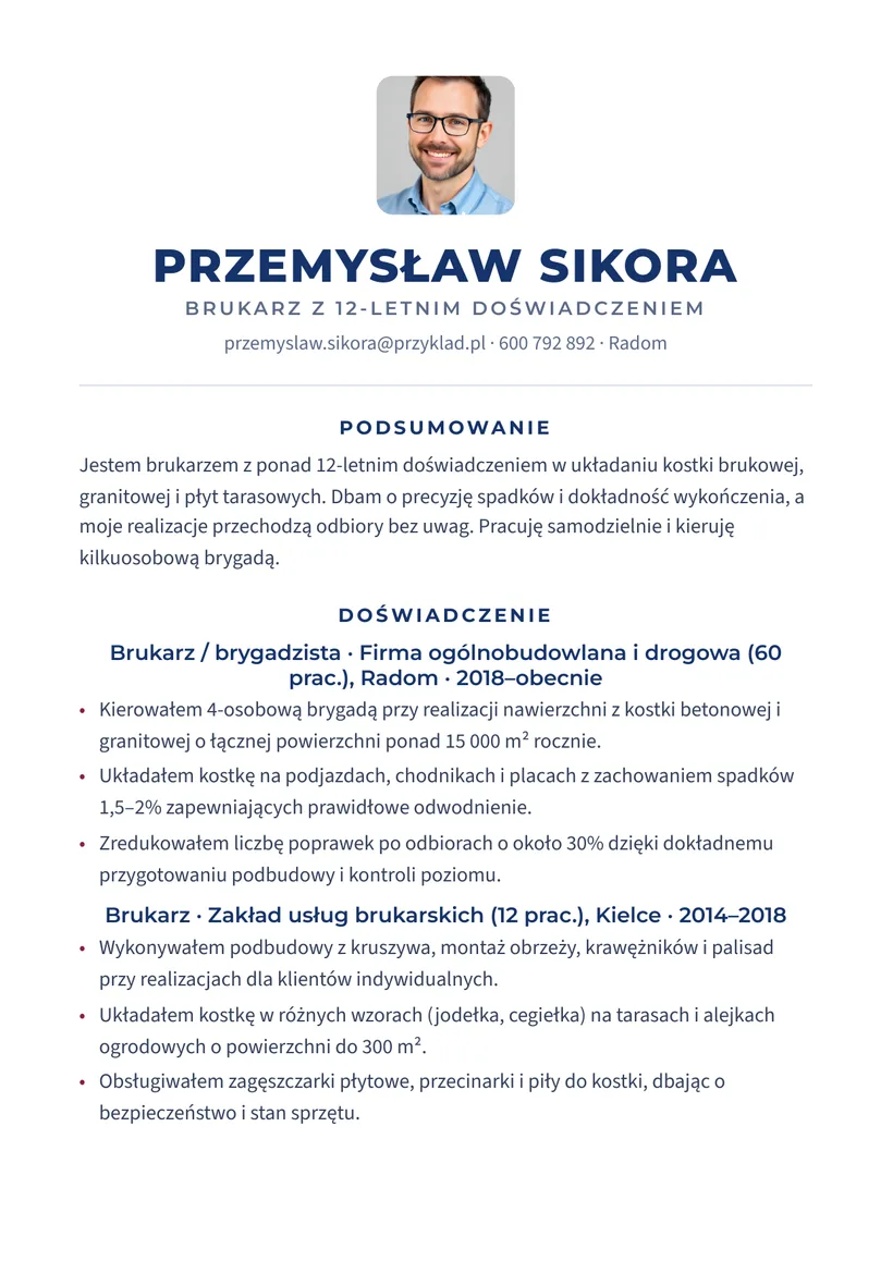 Wzór CV — Brukarz — strona 1