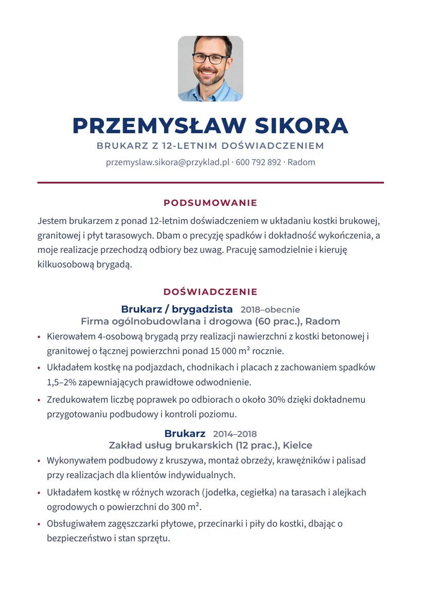 Wzór CV — Brukarz — strona 1