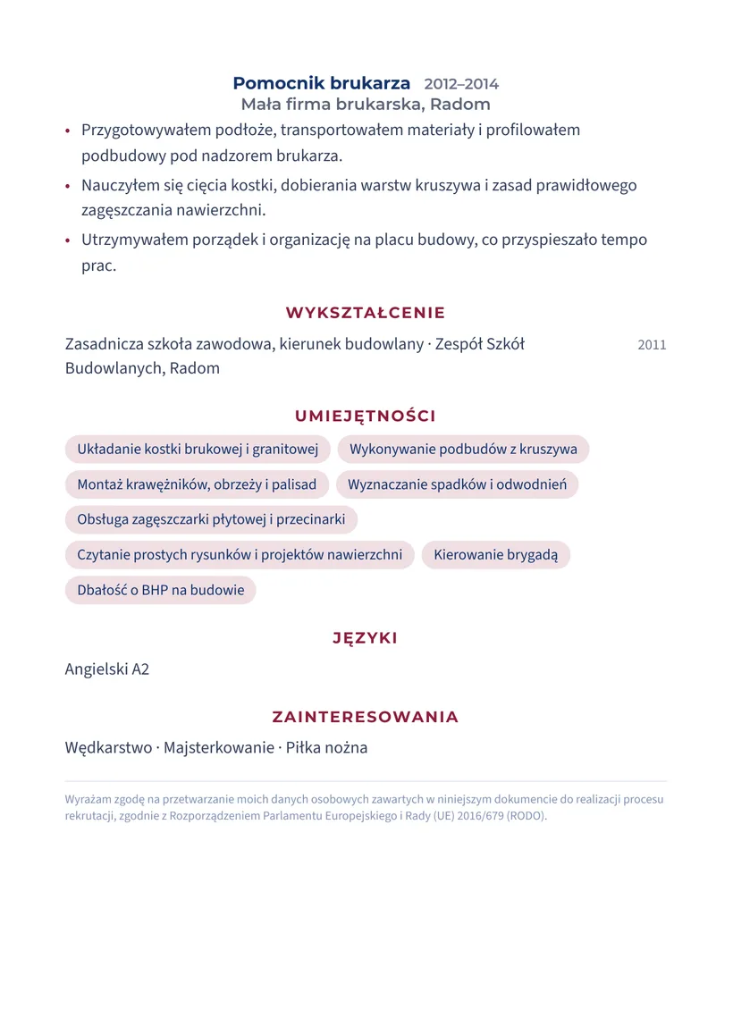 Wzór CV — Brukarz — strona 2
