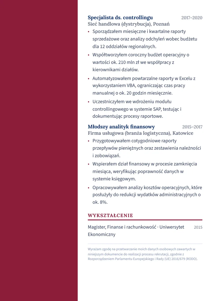 Wzór CV — Kontroler finansowy — strona 2