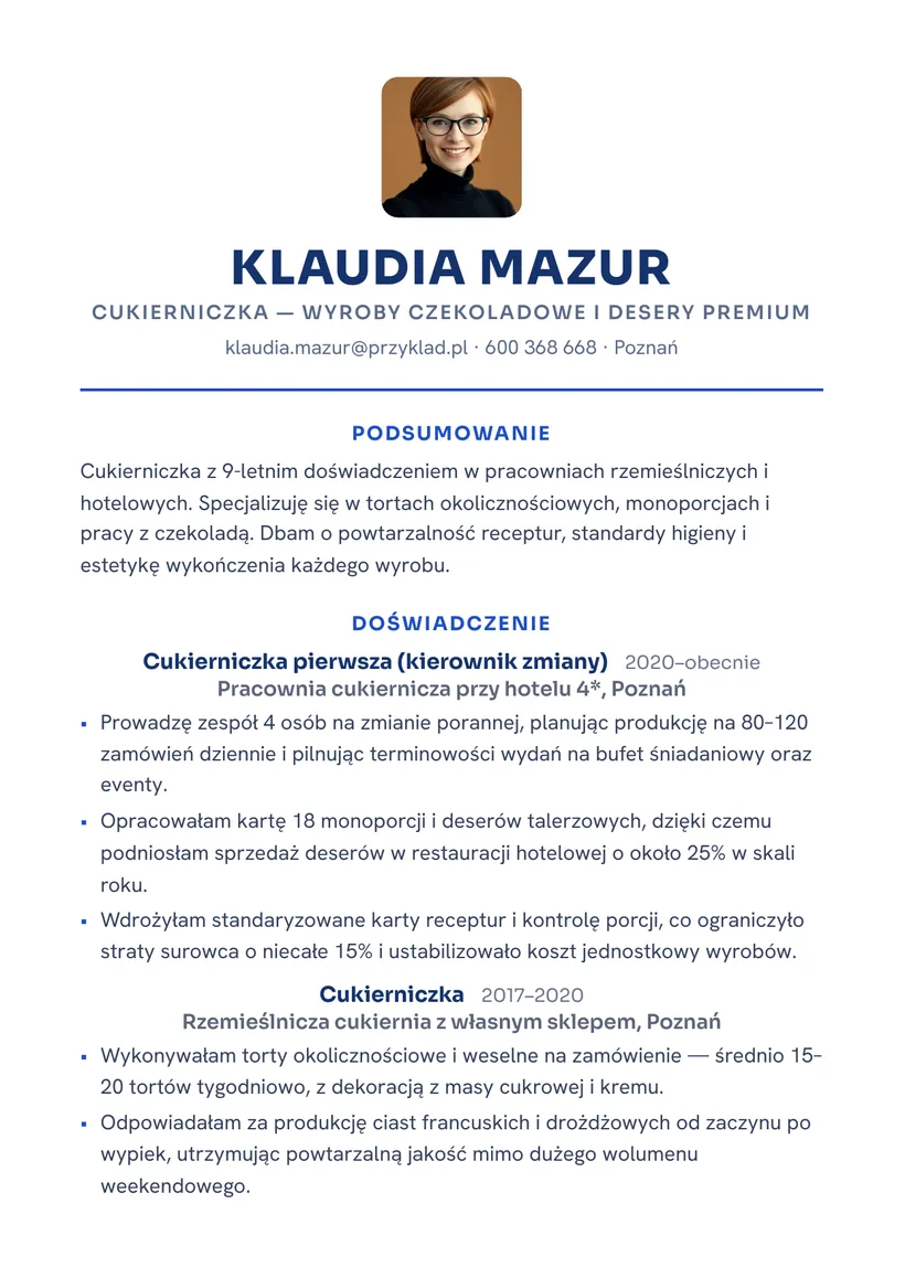 Wzór CV — Cukiernik — strona 1