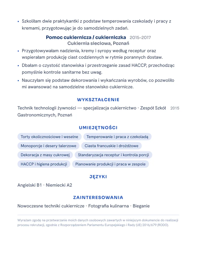 Wzór CV — Cukiernik — strona 2
