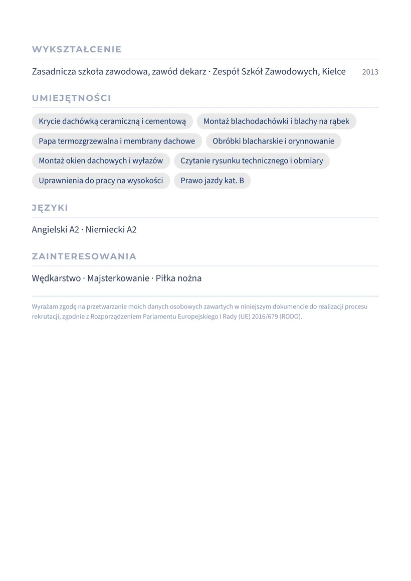 Wzór CV — Dekarz — strona 2
