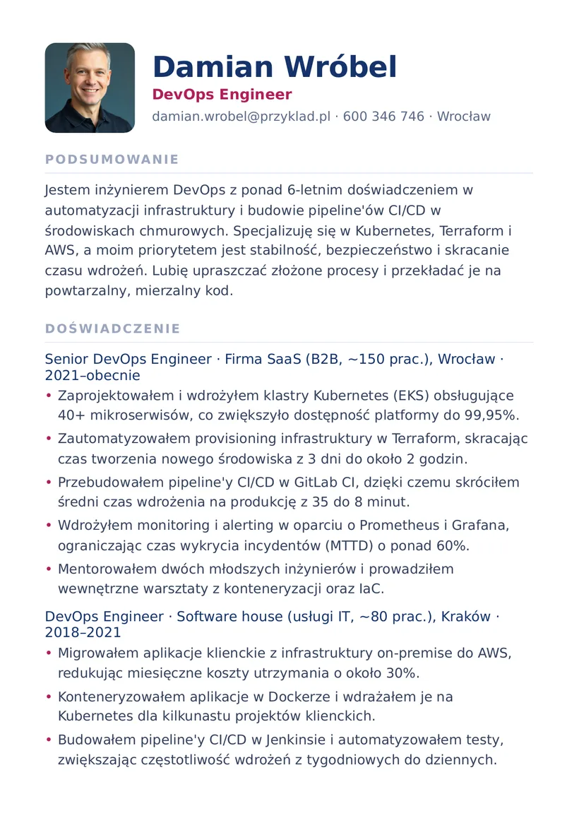 Wzór CV — DevOps Engineer — strona 1
