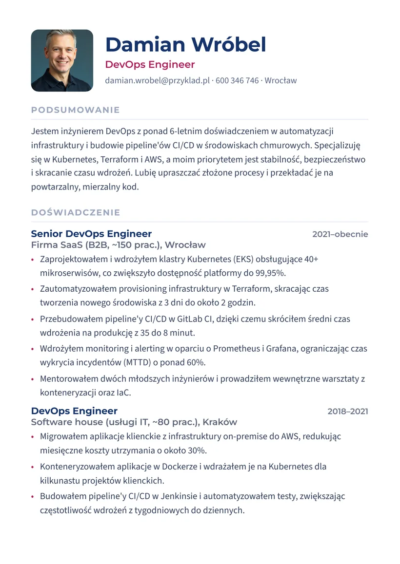 Wzór CV — DevOps Engineer — strona 1
