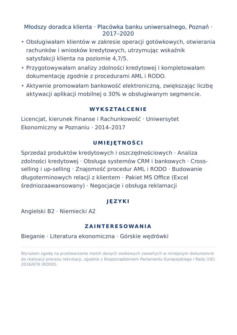 Wzór CV — Doradca klienta w banku — strona 2