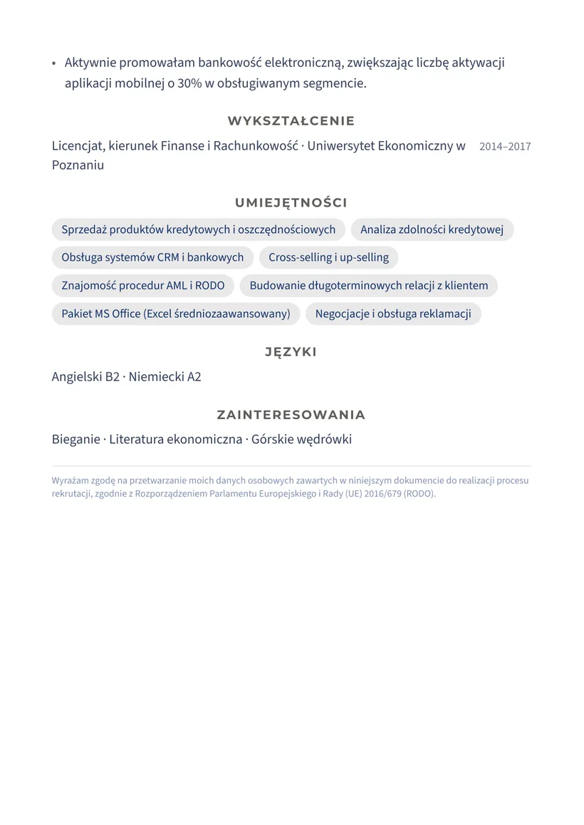 Wzór CV — Doradca klienta w banku — strona 2