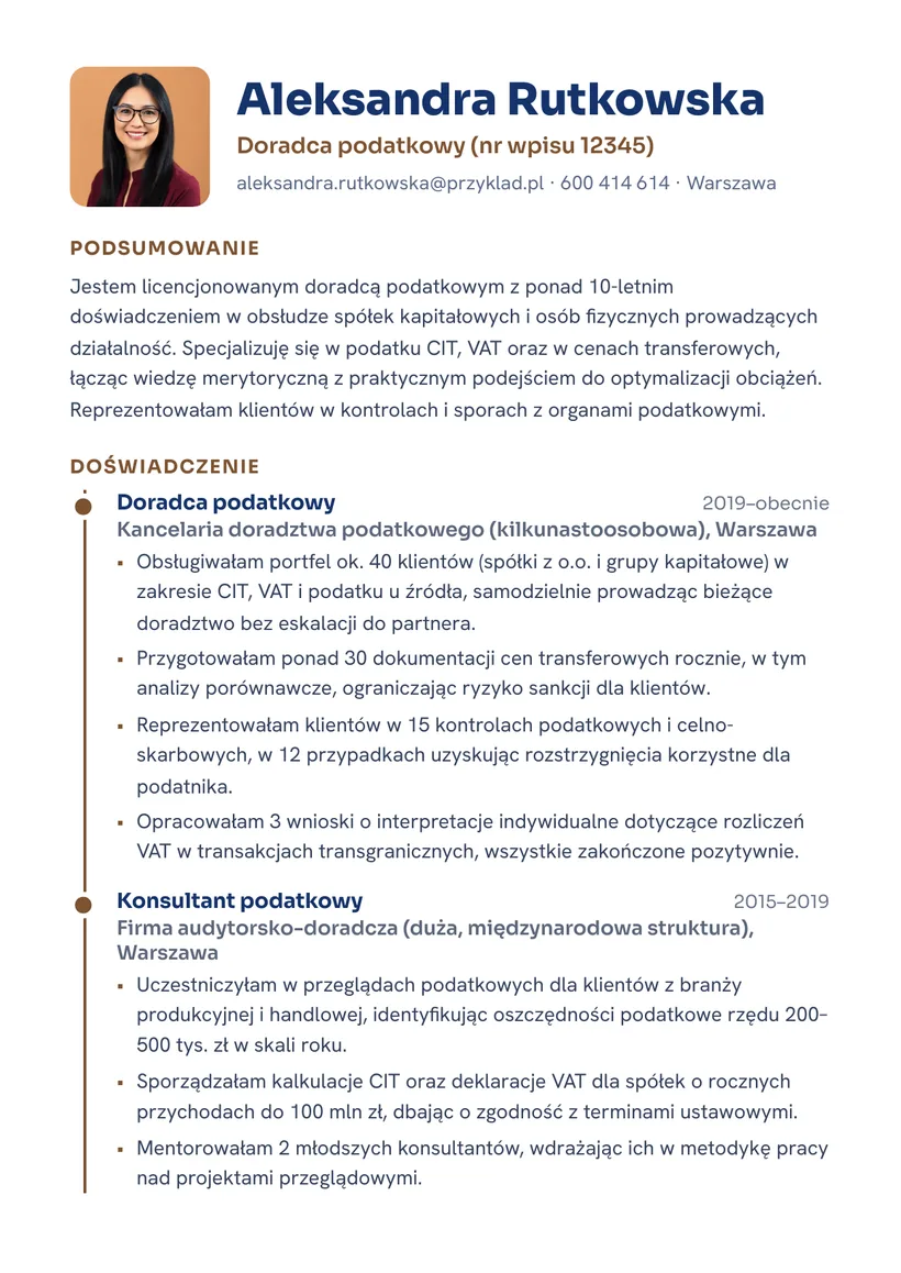 Wzór CV — Doradca podatkowy — strona 1
