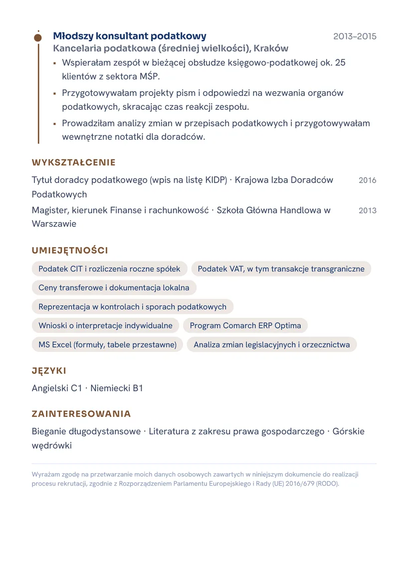 Wzór CV — Doradca podatkowy — strona 2