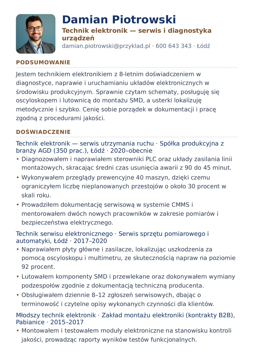 Wzór CV — Technik elektronik — strona 1