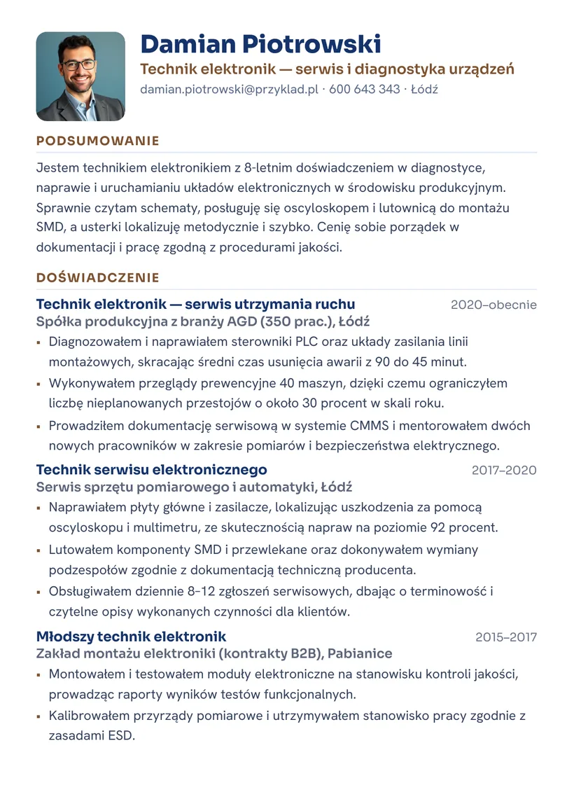 Wzór CV — Technik elektronik — strona 1