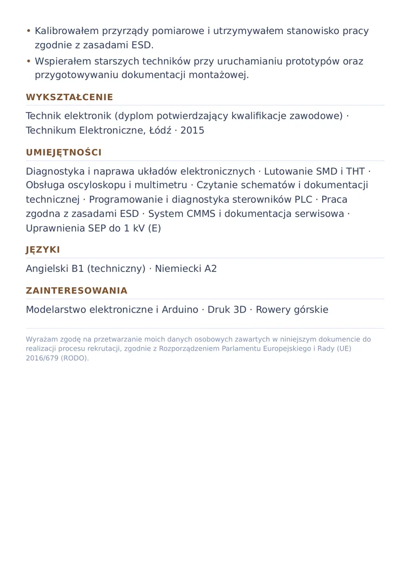 Wzór CV — Technik elektronik — strona 2