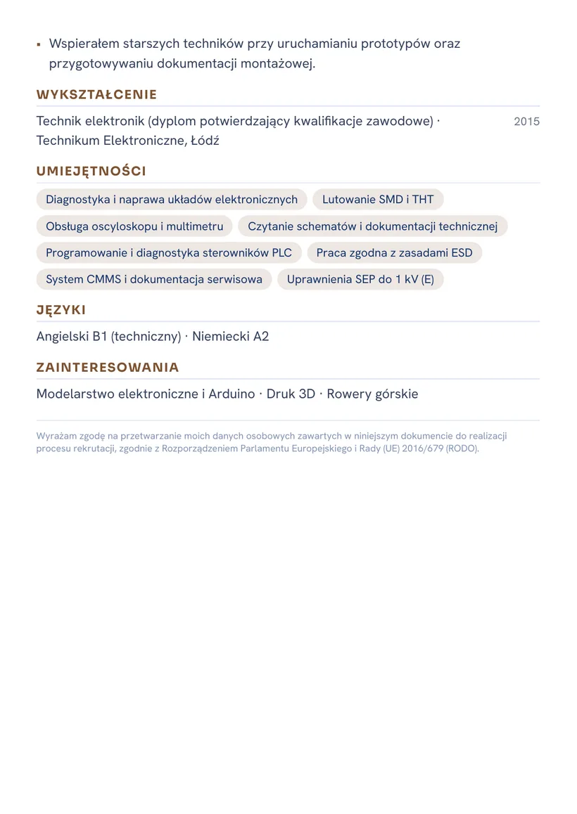Wzór CV — Technik elektronik — strona 2