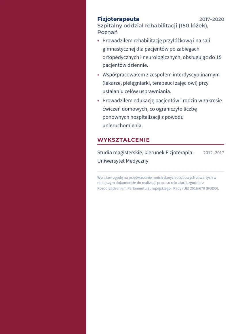 Wzór CV — Fizjoterapeuta — strona 2