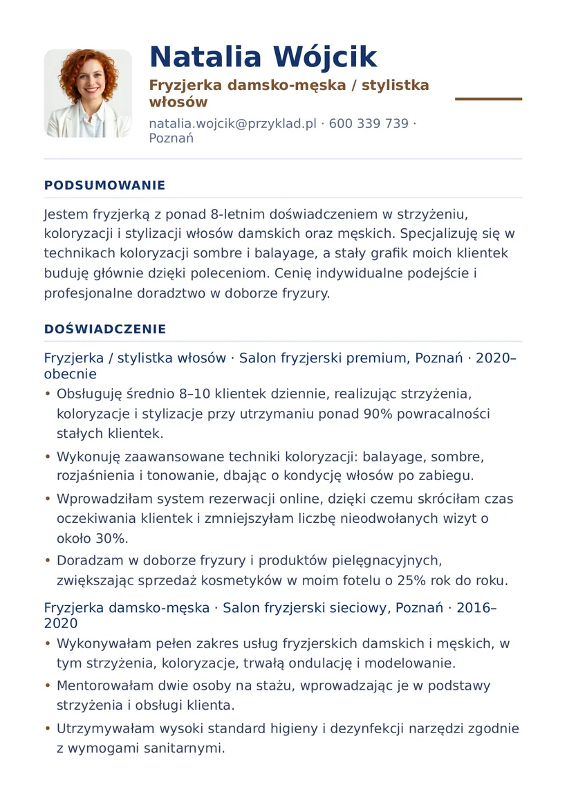 Wzór CV — Fryzjer / fryzjerka — strona 1