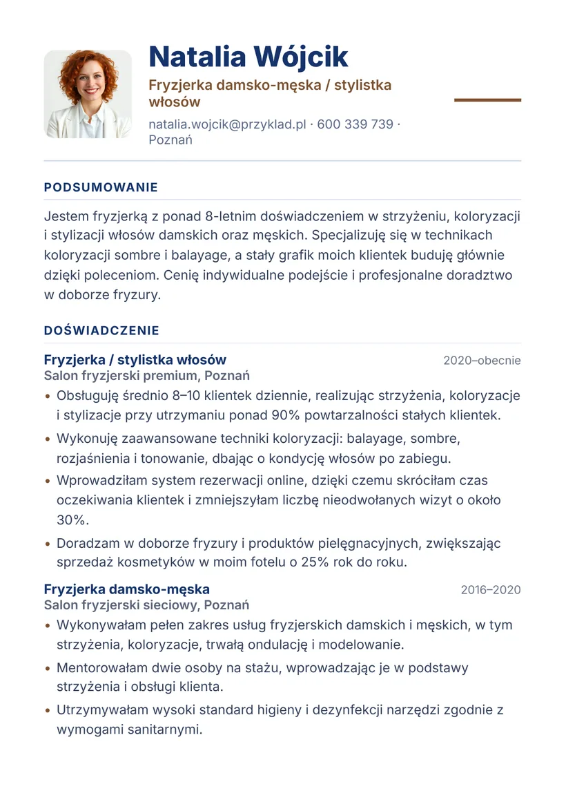 Wzór CV — Fryzjer / fryzjerka — strona 1