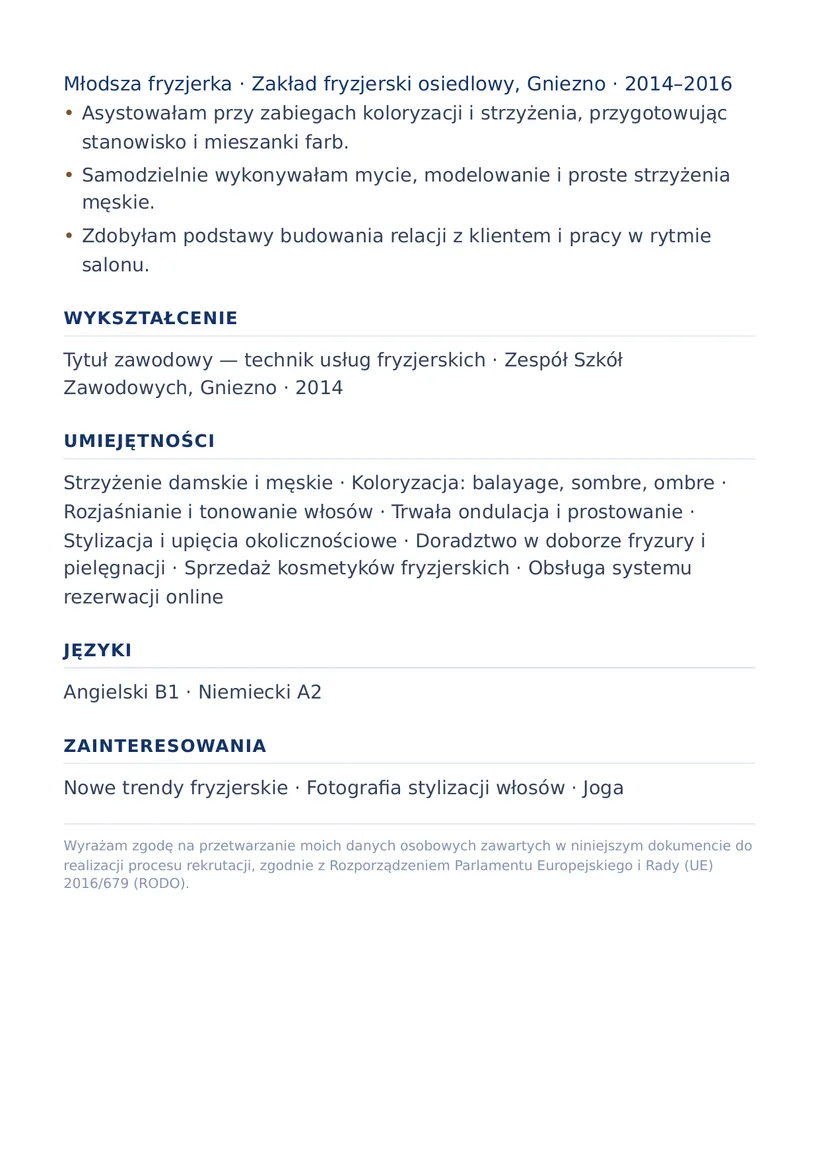 Wzór CV — Fryzjer / fryzjerka — strona 2