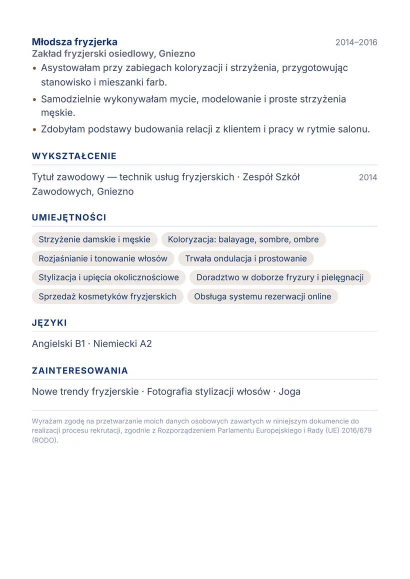 Wzór CV — Fryzjer / fryzjerka — strona 2