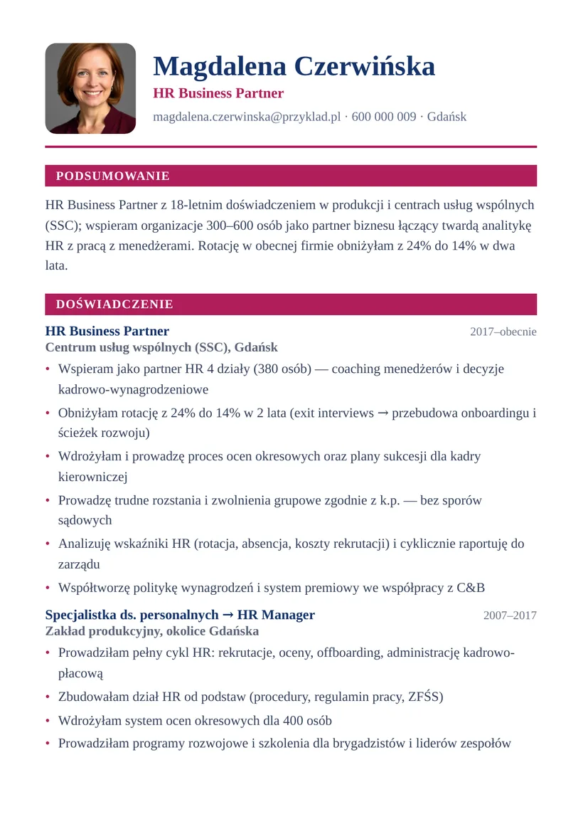 Wzór CV — HR Business Partner — strona 1