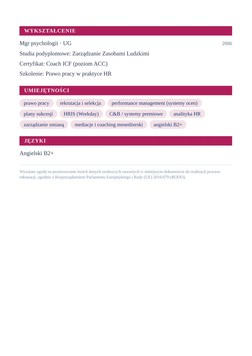 Wzór CV — HR Business Partner — strona 2