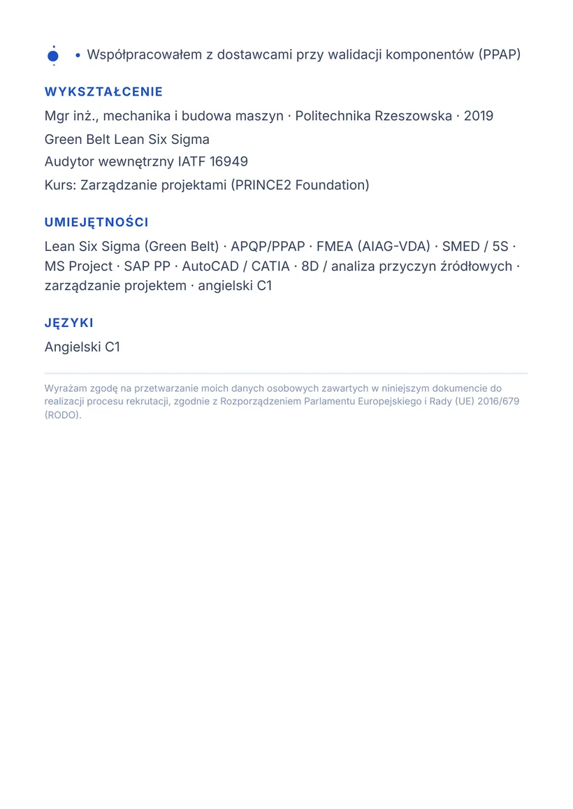 Wzór CV — Inżynier produkcji / PM — strona 2