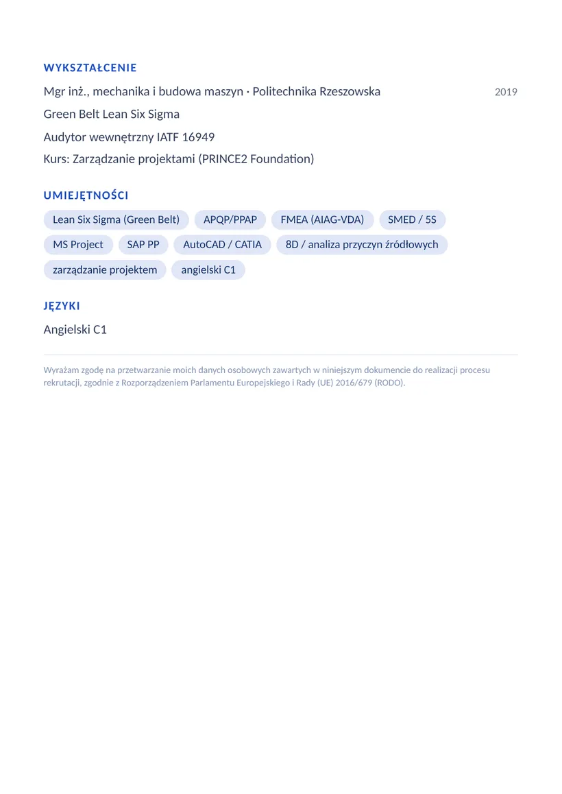 Wzór CV — Inżynier produkcji / PM — strona 2