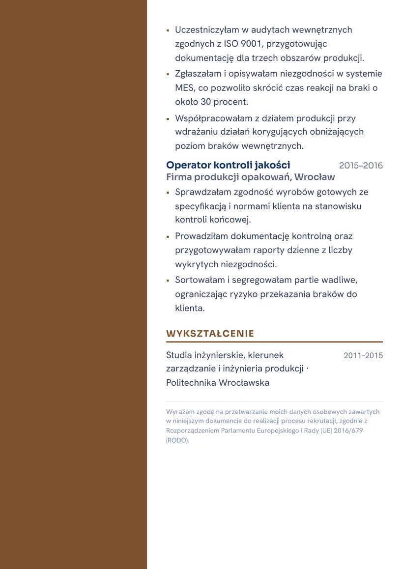 Wzór CV — Kontroler jakości — strona 2