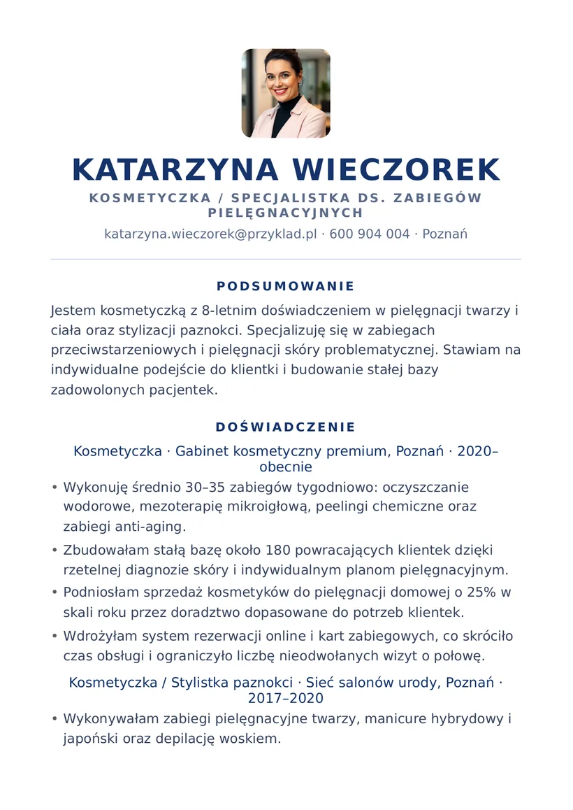 Wzór CV — Kosmetyczka — strona 1
