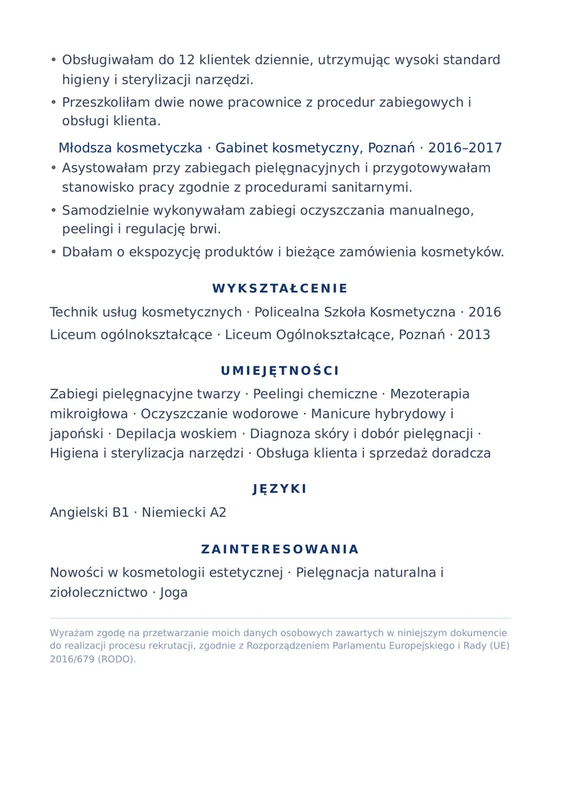 Wzór CV — Kosmetyczka — strona 2