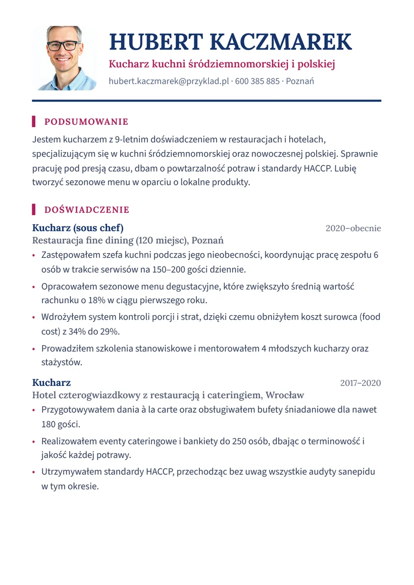 Wzór CV — Kucharz — strona 1