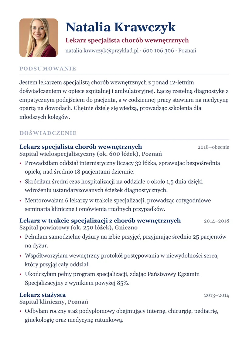 Wzór CV — Lekarz — strona 1